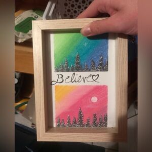 Believe Framed Wall Art - Colorful Gradient Forest Print (Pink, Green, Blue)